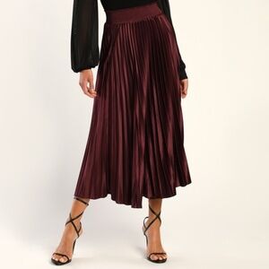 Lulus Skirts Lulus Sophisticated Vision Plum Satin Pleated